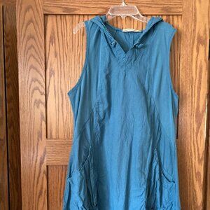 XCVI  Sumi Hooded Tank Dress 2.0;  Large; "Safe Harbor" blue, teal; linen/cotton